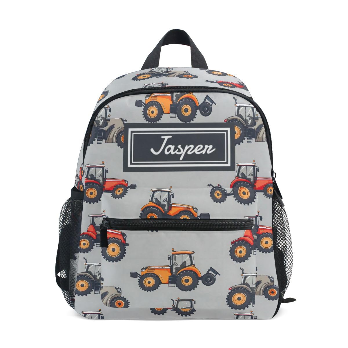 CHIFIGNO Custom Cute Cartoon Tractors Grey Kids Backpack, Personalized Travel Book Bag with Name Text Cute Backpacks for Boys and Girls