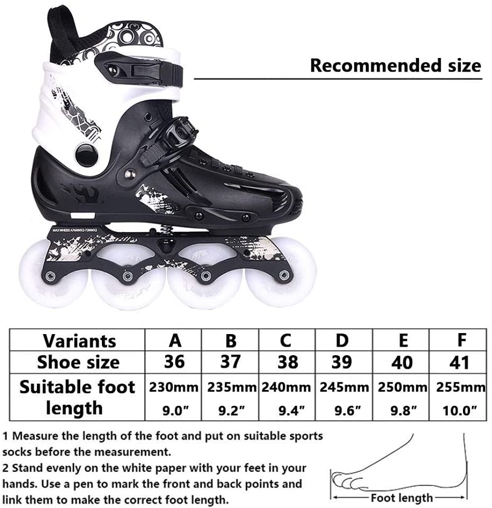 Rollers en ligne pour adultes et enfants - 36-41 - Sûrs et durables - Silencieux, respirants - Roues 90 A en polyuréthane - Pour garçons, filles, adolescents, adultes et débutants - Noir - F (25,4 cm)