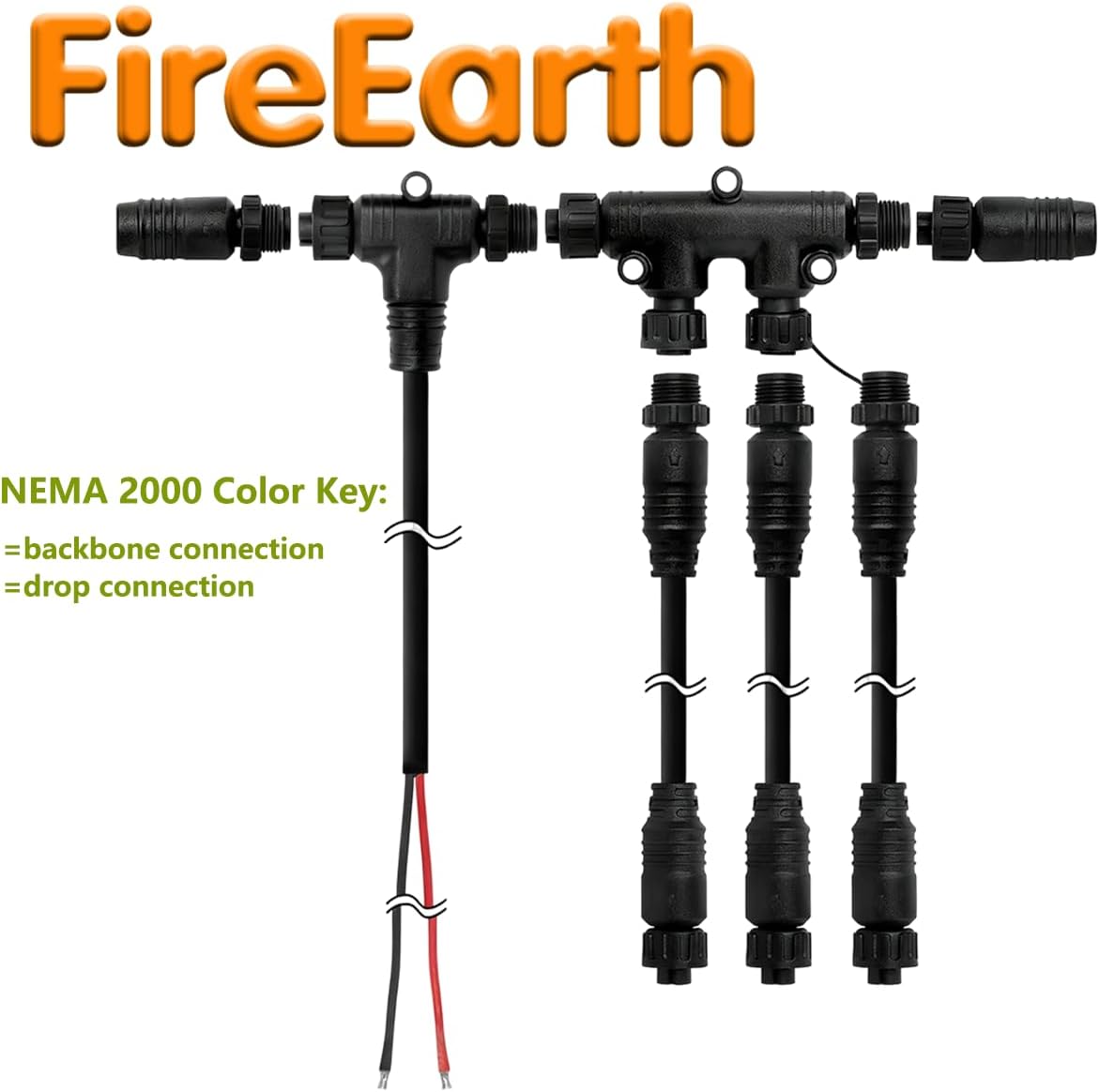 NMEA 2000 Starter Kit for Lowrance Simrad Garmin, Marine Grade N2K Backbone Drop Cables Tees Terminators Kit to Process NEMA 2K Network for Boat GPS