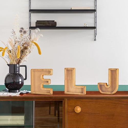 Miniatura 5 de Alcancía de madera con letras grandes de 9 pulgadas, 26 letras del alfabeto inglés, alfabeto A-Z, letra grande de madera personalizada (inicial-Q)