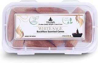 Yajna White-Sage-100%-Natural-Incense-Backflow-Cones-for-Waterfall Handmade-Organic-Chemicals-Free for-Purification-Relaxation-Positivity-Meditation The-Best-scents-10-Count