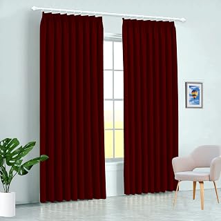 Bhoomi Double Pinch Pleated Blackout Extra Wide Window Curtain Panel & Drapes (Burgundy, 72 Inch by 108 Inch- 1 Panel)