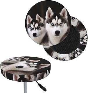 Velvet Stool Covers Round Bar Stool Cover Elastic Bar Chair Covers Washable Stool Cushion Slipcover Stretch Husky Dog Stool Seat Cover for 12-14 Inch Chair