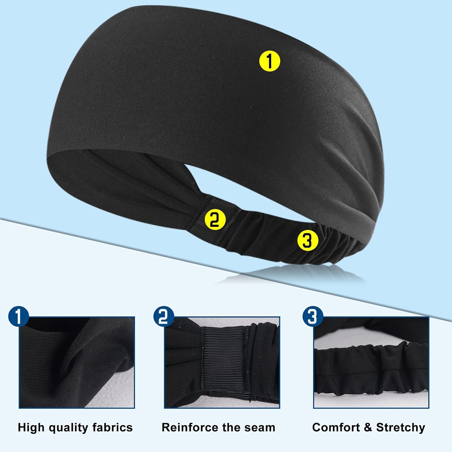 Jeiento No-Slip Workout Headbands – 4-Pack Wide Sweatbands For Men & Women