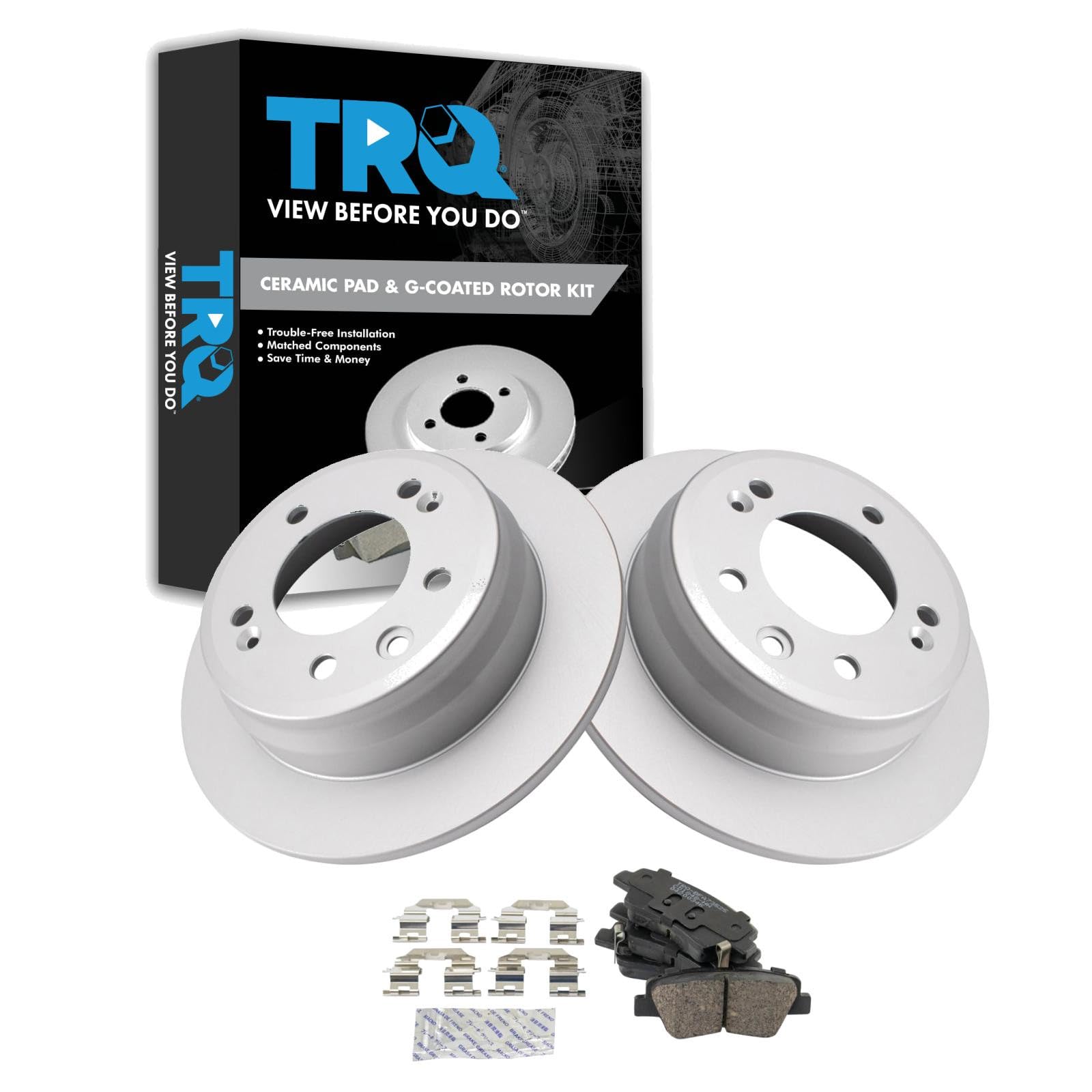 TRQ Rear Brake Pad and Rotor Set Ceramic Coated Rotors Compatible with 2016 Kia Sportage Front Wheel Drive Rear with Manual Parking Brake