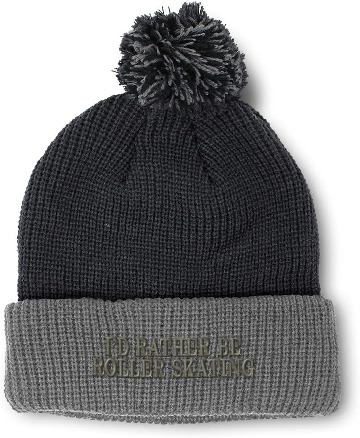 Speedy Pros Pom Pom Beanies for Women I'd Rather Be Roller Skating Embroidery Skull Cap Winter Hats for Men 1 Size