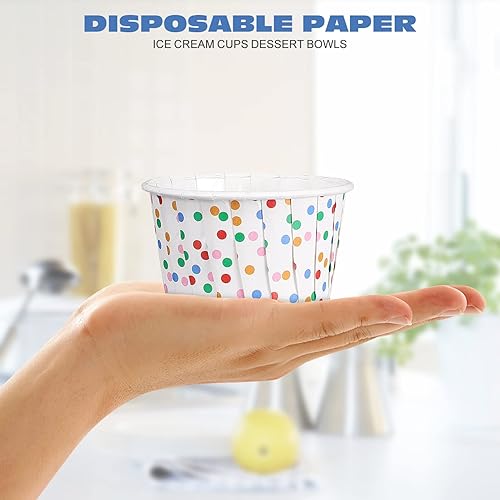 Miniatura 6 de Cabilock 100 tazas de papel para helado, cuencos de postre desechables con puntos, para tartas de papel, para hornear, suministros para fiestas