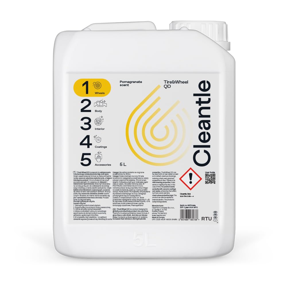 Tire & Wheel QD 5L Reifenpflege und Felgenversiegelung mit UV-Schutz, Hydrophober Abperl-Effekt, Reifen-Glanz & Felgenschutz, Quick Detailer für alle Reifen & Felgen, Pomegranate Duft