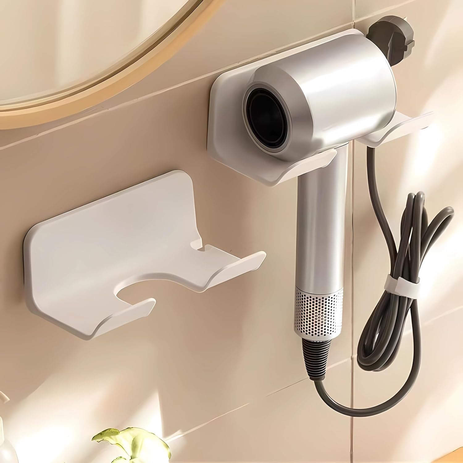 Universal Hair Dryer Holder Blow Dryer Hanger Wall Mount for Hair Dryer Hook with Plug Cord Organizer Self
