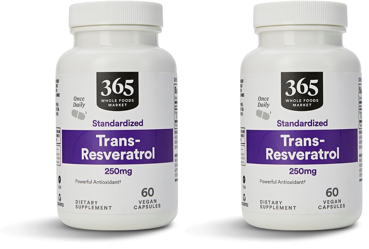 Whole Foods Market, Transresveratrol 250Mg, 60 Vegg Capsules (Pack of 2) Unflavored 60 Count (Pack of 2)