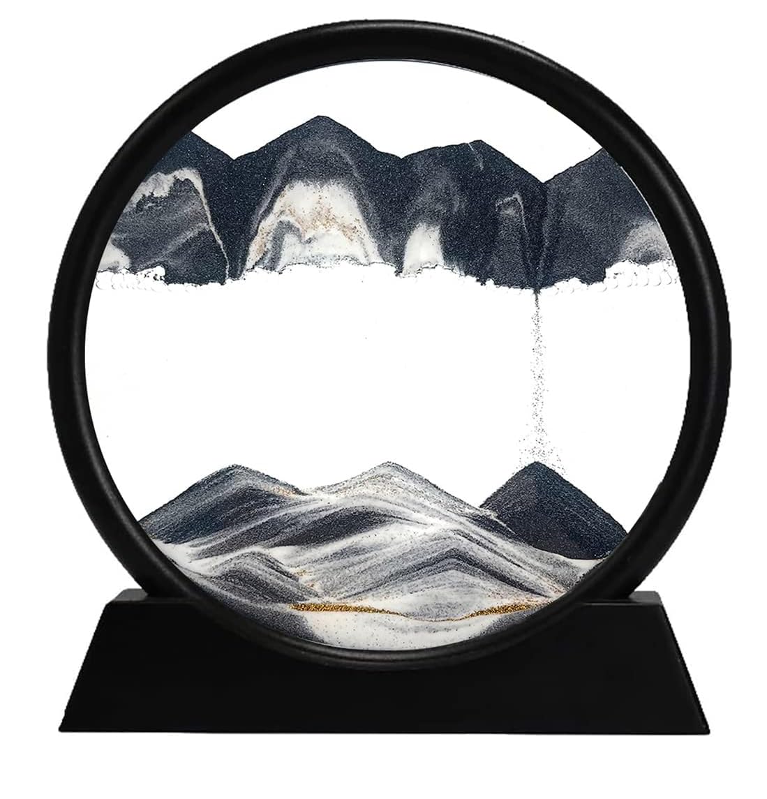 Rubik Sand Art Liquid Motion, Round Glass 3D Moving Sand Art Picture Deep Sea Sandscape in Motion Display Flowing Sand for Adult Kid Desktop Home Office Work Decor (black, 7inch)