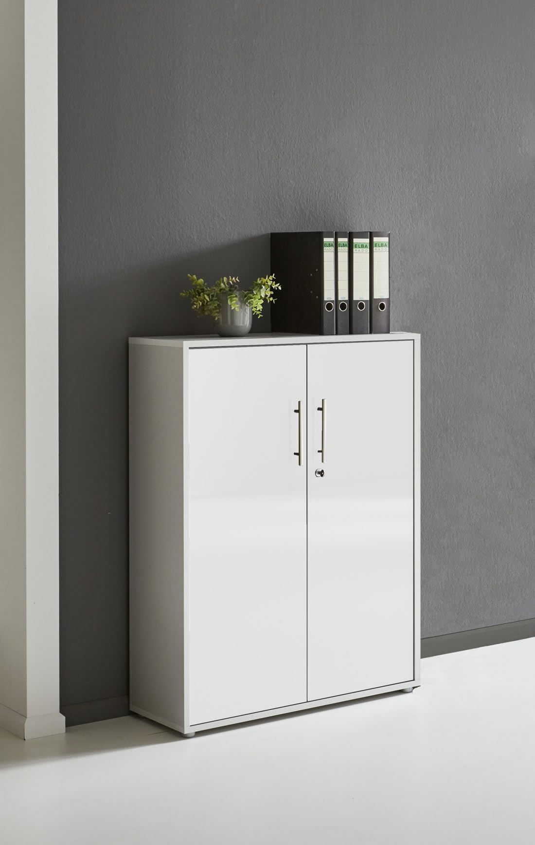 moebel-dich-auf Aktenschrank TABOR in lichtgrau weiß Hochglanz 2 Türen (B/H/T): 84,4 x 113,6 x 33 cm