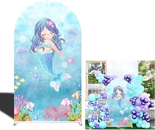 Spandex Arch Cover Backdrop Mermaid Theme 7ft Height Arched Frame Background Cover for Baby Shower Birthday Party Decoration