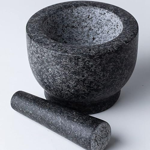 Miniatura 4 de Molinillo de ajo de 5.5 pulgadas, molinillo de condimentos, juego de mortero y mortero de granito resistente, cuenco de piedra sin pulir para