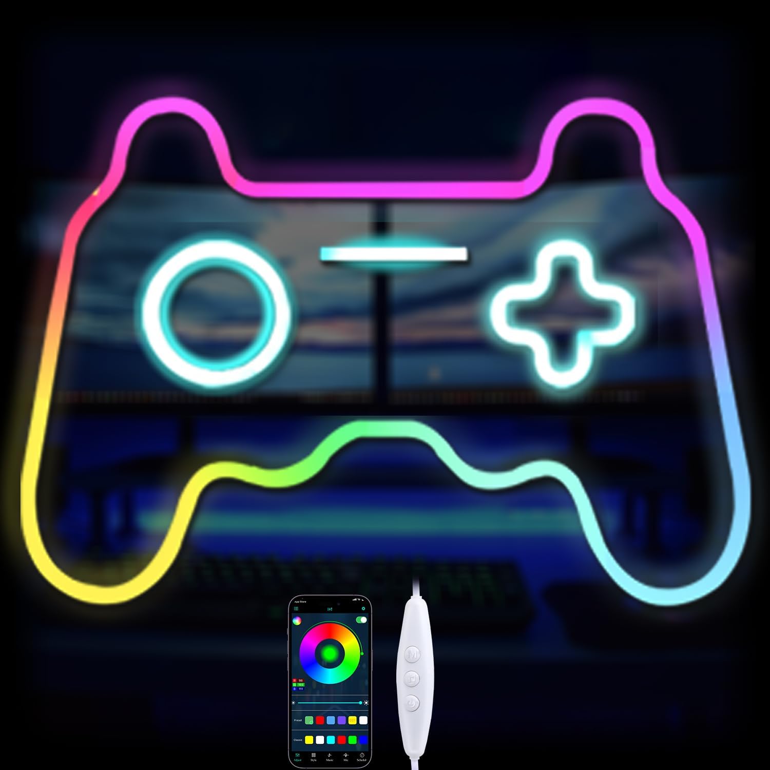 Gamer Neon Sign, Gamepad Shaped LED Neon Sign for Gamer Room Decor, Neon Gaming Sign for Gaming Wall Decor, USB Powered with App Control, Best Gamer Gifts for Teens, Boys, Kids