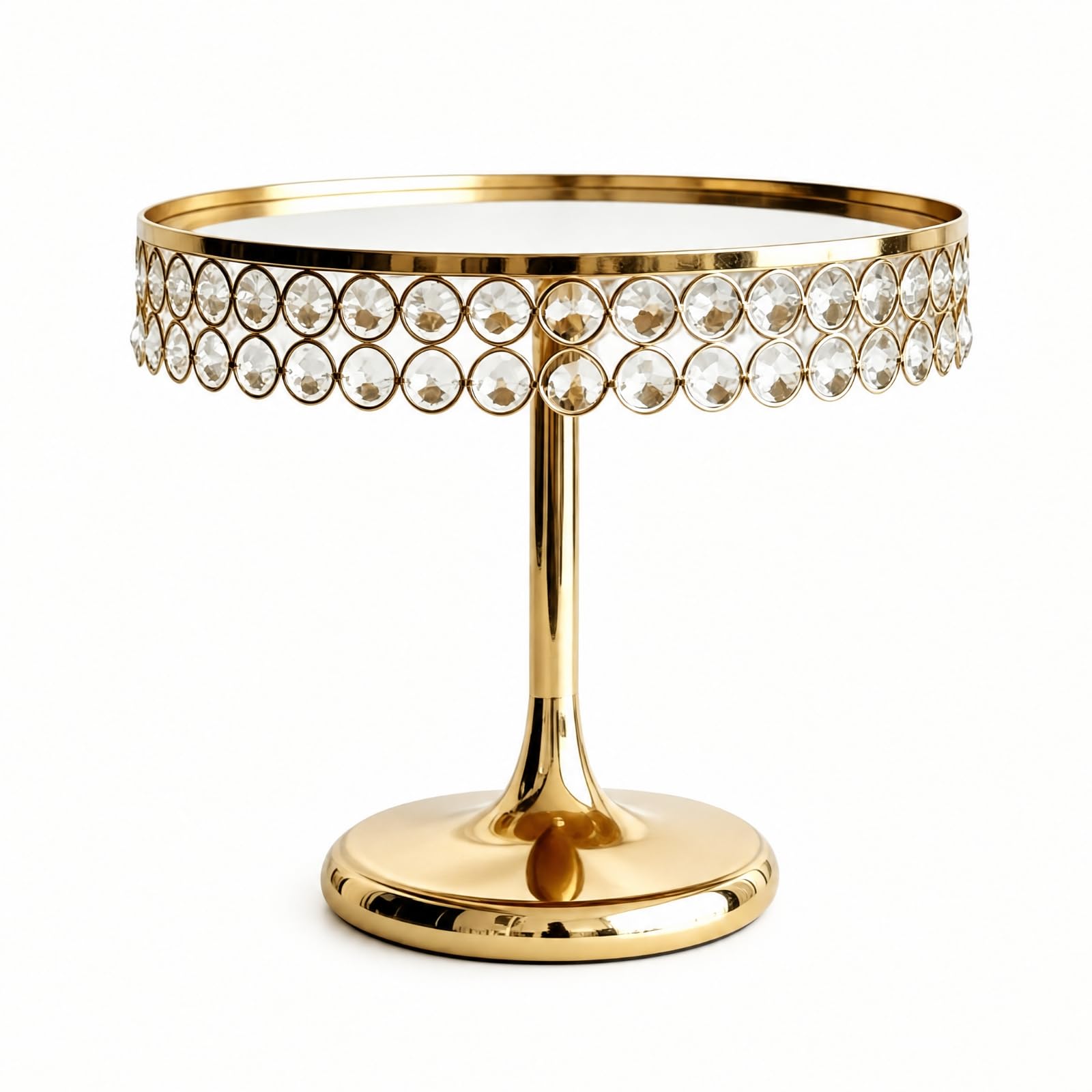 Alzatina in Metallo con Vassoio Circolare Elegante Espositore con Superficie a Specchio e Stabile Alzatina Bordo Rialzato per Compleanni, Oro 30CM 24CM