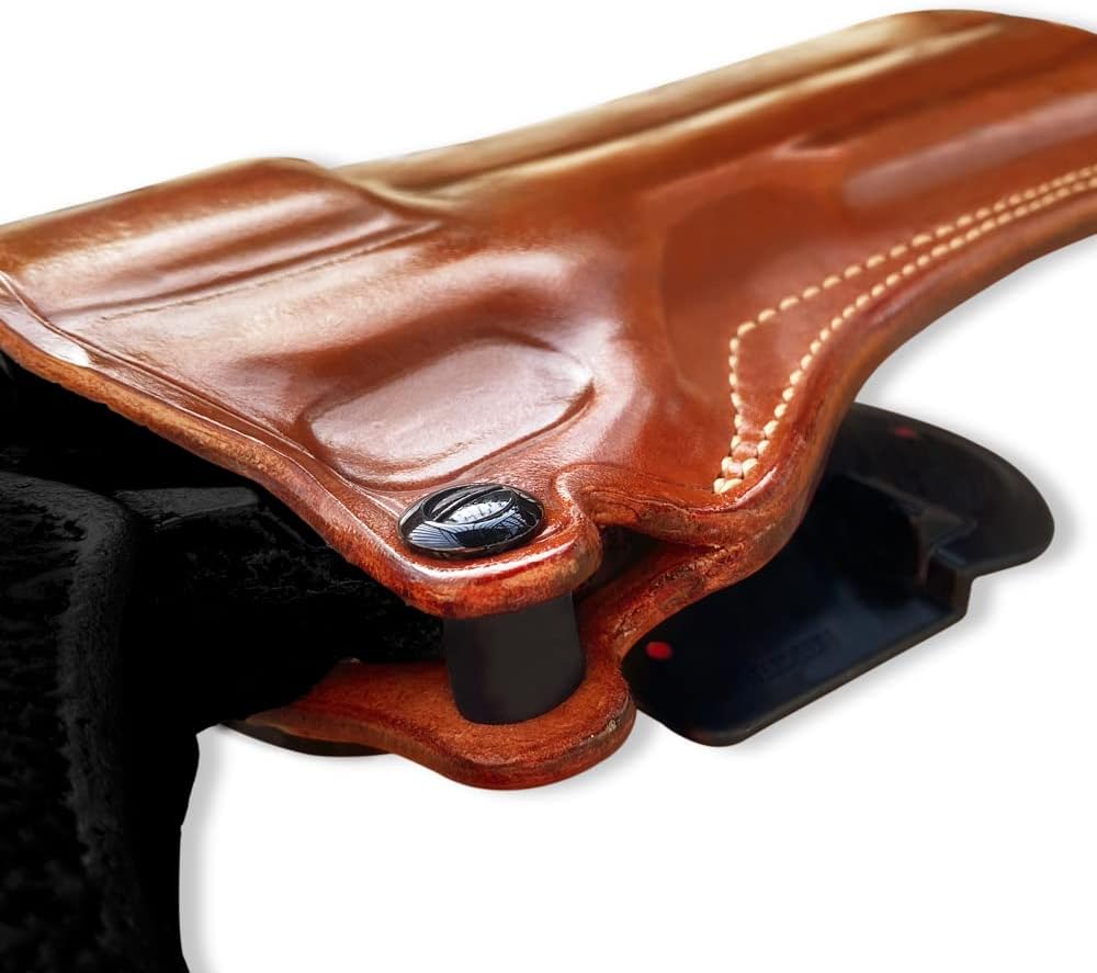 Masc Premium Leather OWB Paddle Holster with Open Top Fits Rhino 60DS .357 Mag/9mm 6-inch, Right-Hand Draw, Brown Color #1266#
