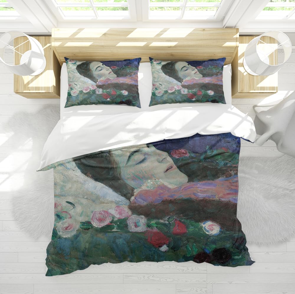 Vintage Elegant Quilt Cover Sleeping Woman Cottagecore 3 Piece Soft Breathable Floral Cover For Bedroom Decoration 180x200cm