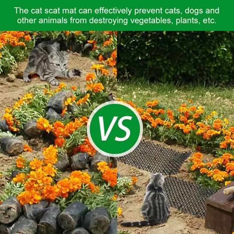 Tappetino Repellente per Gatti,400 x 30 cm, anti punte, repellente per gatti, cani, volpi, deterrenti per scavare cani da giardino, gatti, volpi Repellente con 8 Picchetti di Fissaggio Barriera Intern