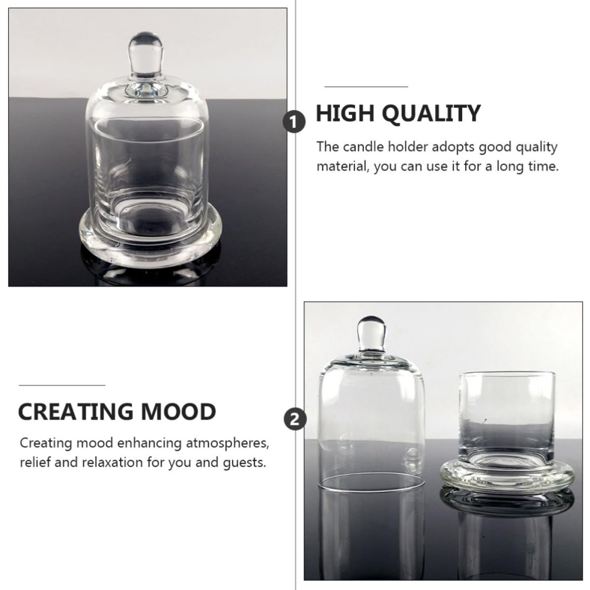 Candelabros de Vidrio Soplado Artesanal Campana Multifuncional para Suculentas y Ambientación Juego de 2 Campana de Cristal de 15.8 Cm, Candelabro para Bodas y Hogar