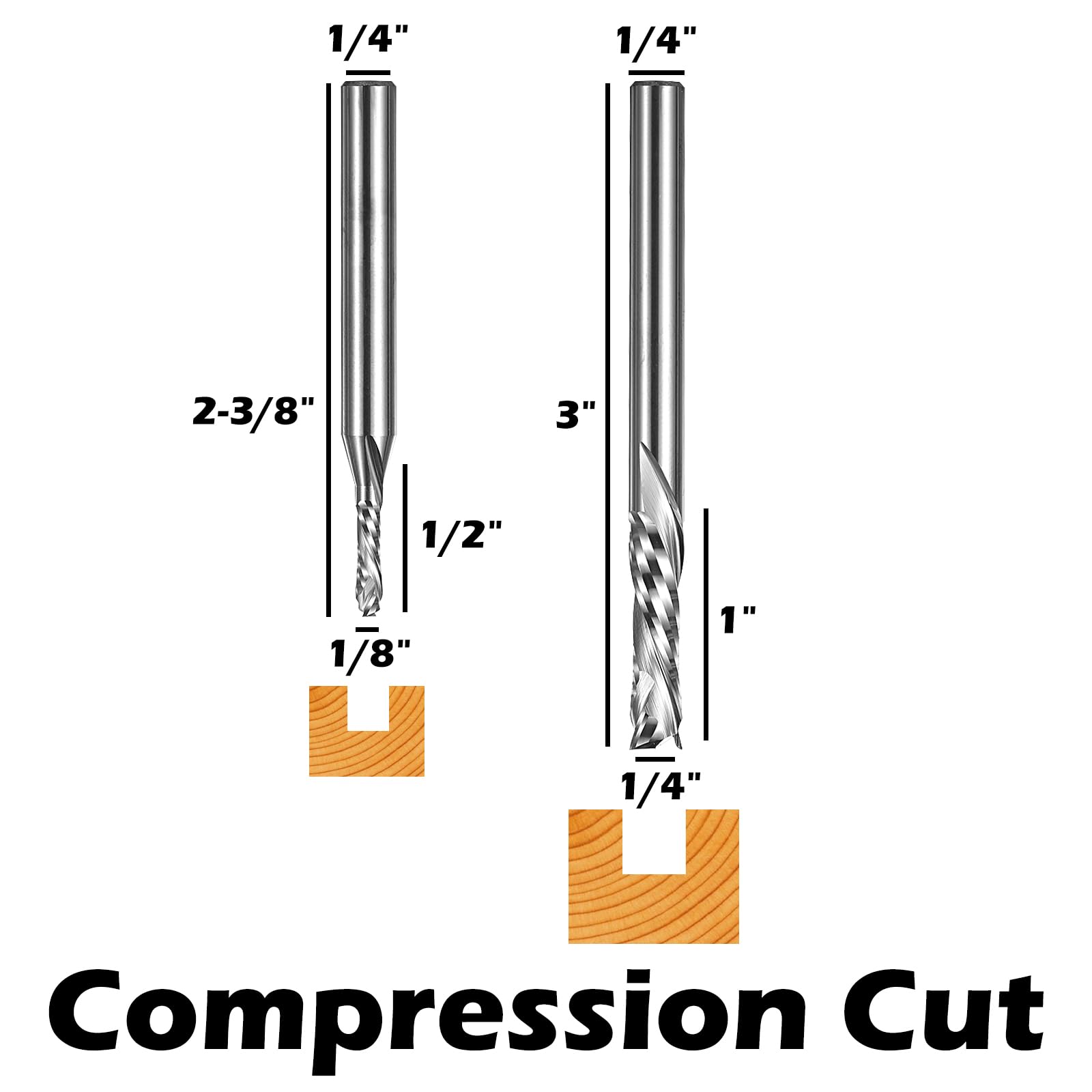 Genmitsu 5-teiliges Schaftfräser-Set für CNC-Fräser mit Down-Cut und Kompressionsschnitt, 1/4-Zoll-Schaft, CNC-Fräser aus Wolframstahl für Fräsmaschine mit 2-schneidigem Fräsersatz, DSBC05