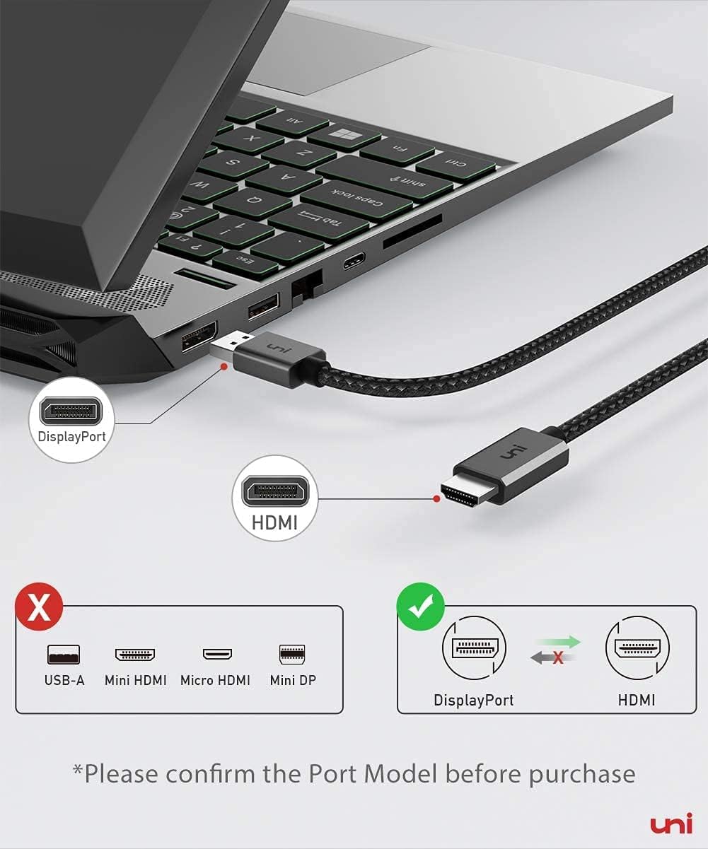 Nеw Arrіvаlѕ 4K DisplayPort to HDMI Cable 6.6ft, uni Sturdy Aluminum DP to HDMI Cable [High-Speed, UHD], Uni-Directional Display Port Cable to HDMI Video Monitor Cord Compatible for PC, HP, DELL, Samsung, AMD