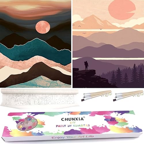 Miniatura 1 de CHUNXIA Pintura por números para adultos, principiantes y niños, paquete de 2 lienzos enrollados de arte de pared, kit de pintura fácil por números,