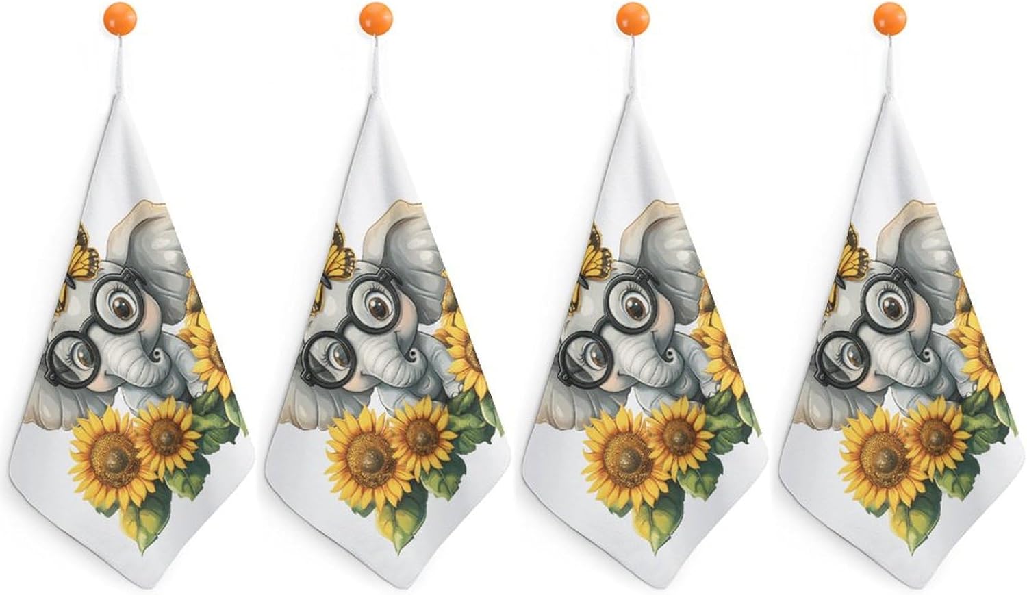 Elephant Sunflower Towel Hand Towels Decorative Towel for Bathroom Kitchen Shower Gym 4PCS