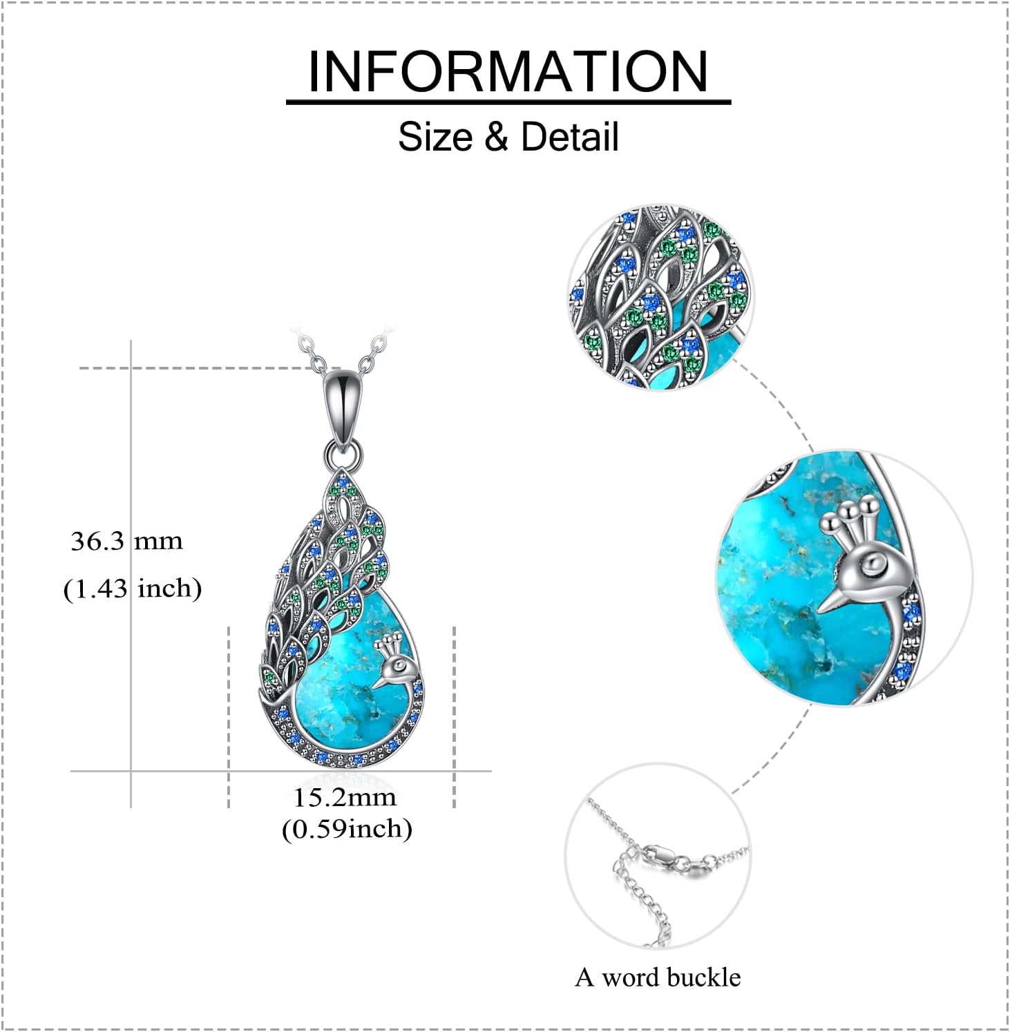 Sterling Silver Blue Opal Turquoise Peacock Pendant Necklace - Peacock Jewelry Gifts for Women - Image 5