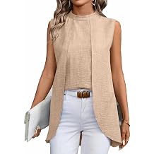 Women's Irregular Shirt Sleeveless Round Neck Tunic Oversized Top Hem Blouses Casual Loose T-Shirts