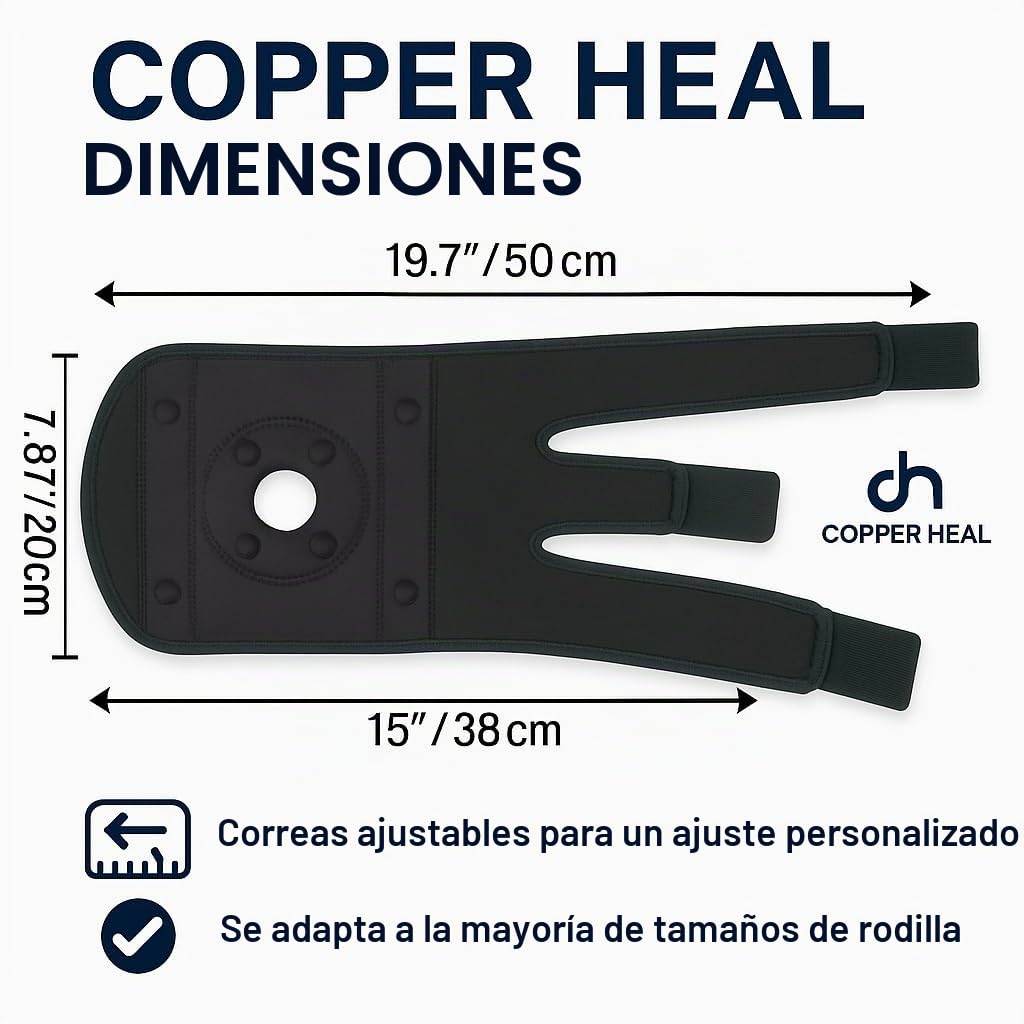 COPPER HEAL Rodillera magnética – Compresión de cobre para hombres y mujeres – Tamaño universal ajustable – Soporte para artritis, dolor, lesiones y recuperación