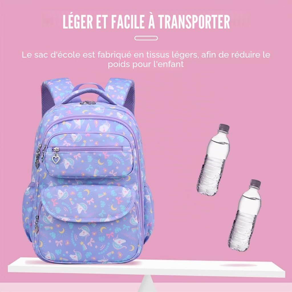 Sac à Dos Filles Cartable Primaire Léger Sac Scolaire pour Enfants 5-12 Ans