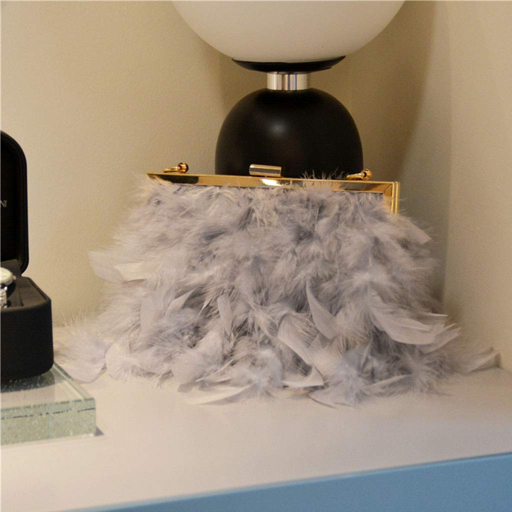goodluxx Feather Handbag Women's Evening Clutch Bag Pearl Chain Shoulder Bag Party Purse Feather Clutch Bag Gray
