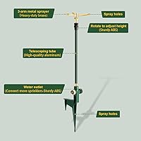 Vista 7 de Aspersor de jardín de 3 brazos, rociadores de césped giratorios de 360 grados con base de trípode ajustable, rociador de patio para cobertura