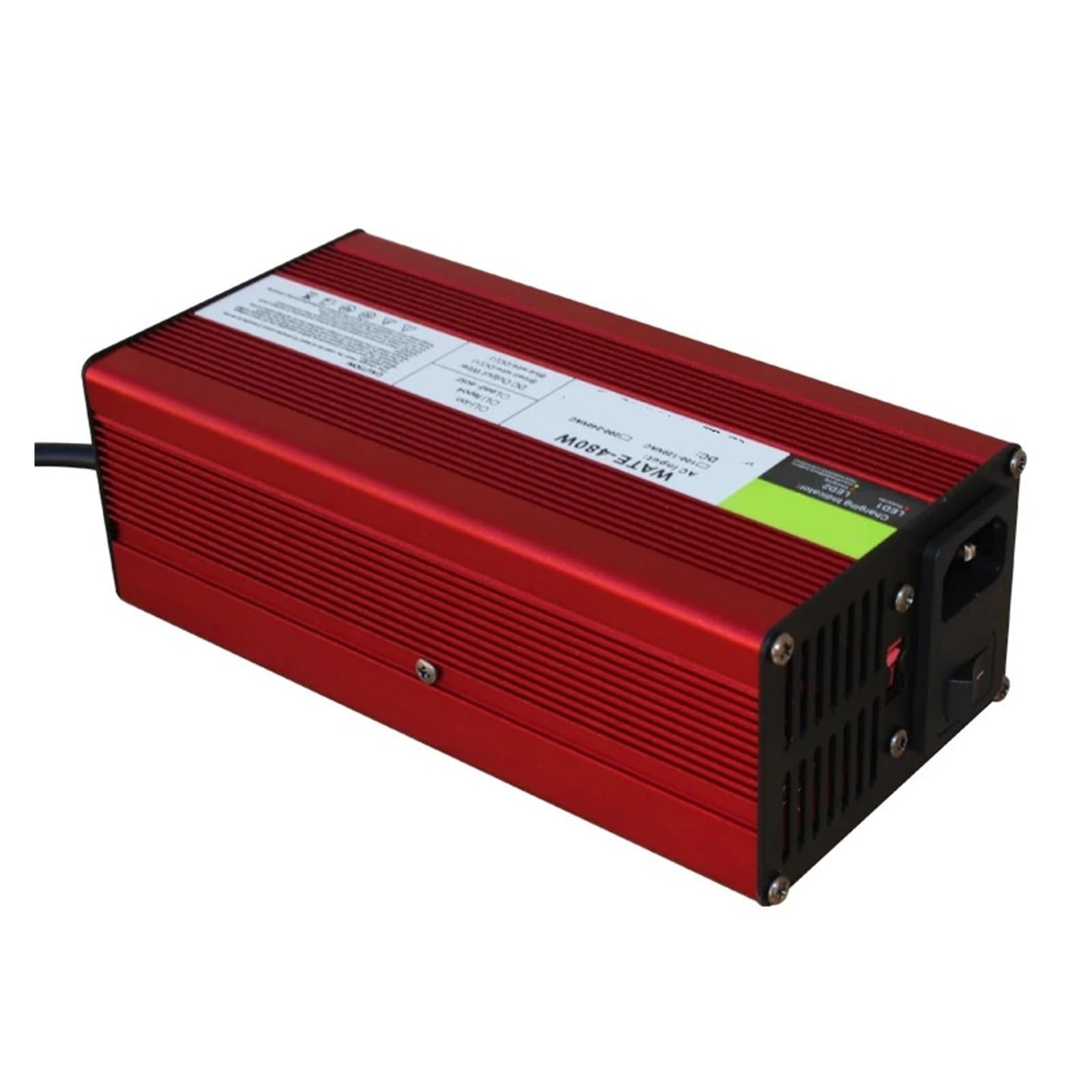 Cargador de Litio Lifepo4-cell Corriente Cargador de batería de Iones de Litio de 54,6 V y 8 A, 13 s, 48 ​​V, Salida con Ventilador de refrigeración, Carcasa de Aluminio Rojo(3P GX16,E+U)