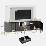 Bestier Fluté TV Stand pour les téléviseurs 55/60 pouces, Modern Entertainment Center avec rangement, Glossy Media Console Table avec motif de vague pour le salon & Chambre à coucher, noir