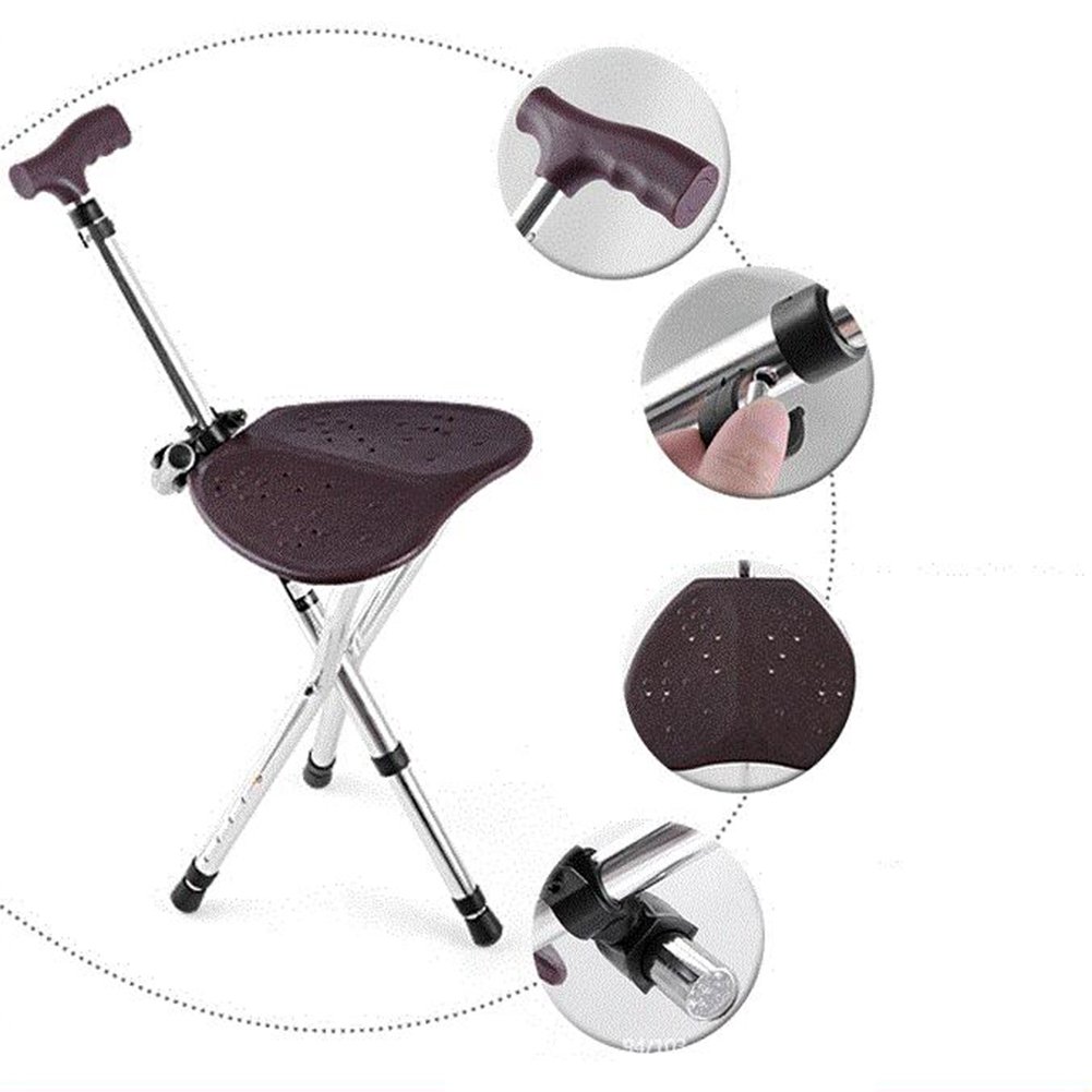 Bastón con Asiento, trípode y luz LED, Ajustable en Altura, Plegable, Ligero, para Personas Mayores y discapacitadas