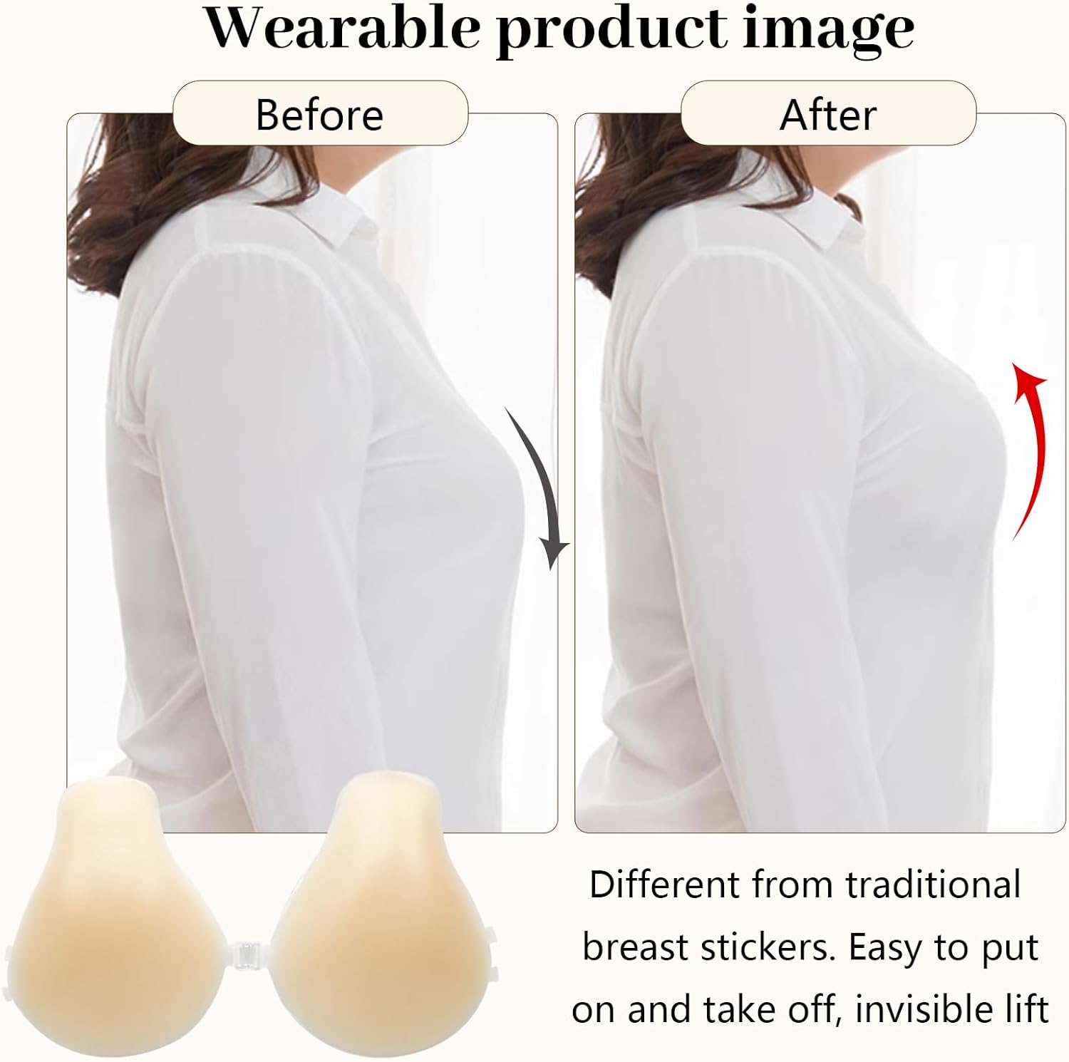 Invisible Strapless Bras for Women, Adhesive Sticky Push Up Silicone Backless Bra for Dresses, Seamless Nude Design with Nipple Covers - Image 5