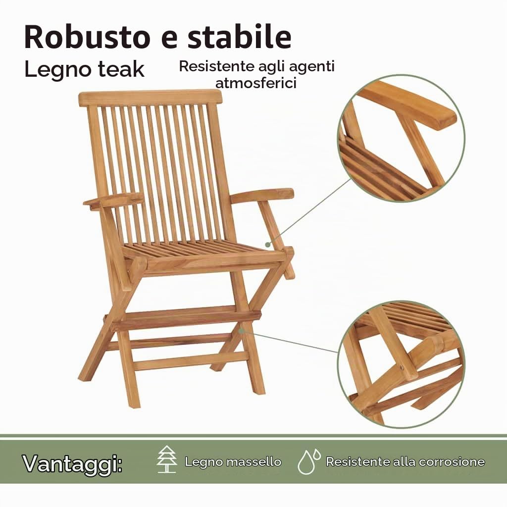 vidaXL 2X Sedie da Esterno Pieghevoli Arredo Seggiole Giardino Arredi da Esterni Robusto Sedie da Pranzo Patio Terrazzo Arredamento Legno di Teak