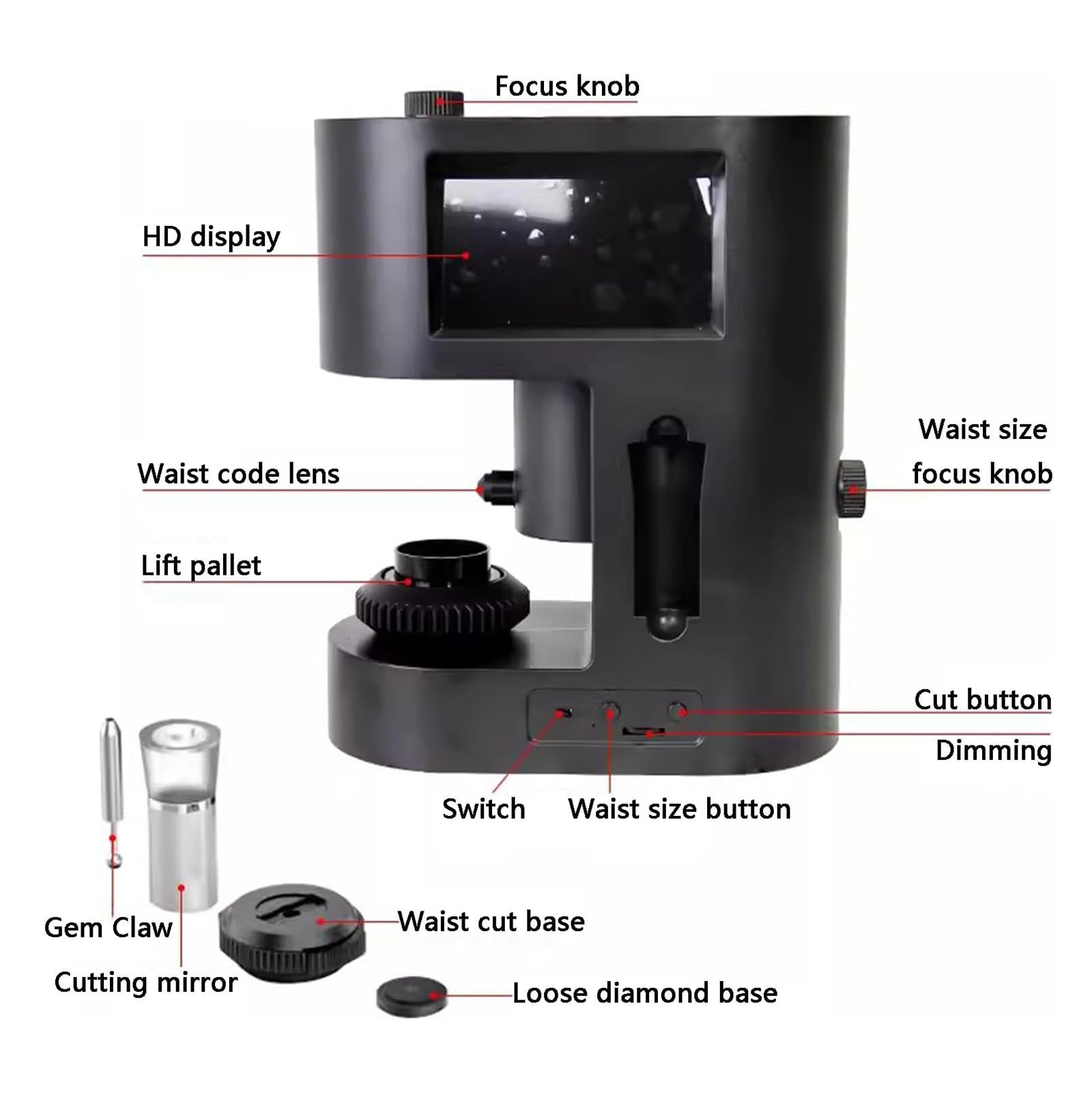 Diamond Girdle Viewer 30-200X con luce LED, display a doppio schermo, risoluzione 480x845 per un'identificazione e test accurati delle iscrizioni