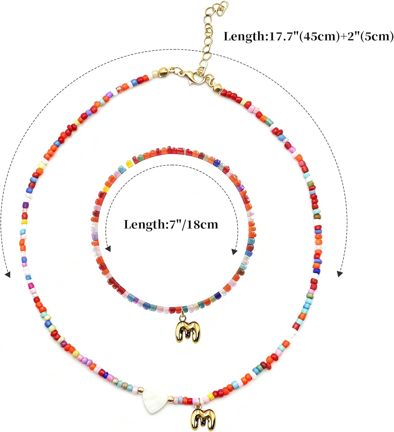 I IHAYNER Colorful Beaded Initial Necklace and Bracelet Set for Girls Personalized Letter Jewelry Gifts Trendy Choker Necklace Matching Bracelet Birthday Friendship Gift - Image 4