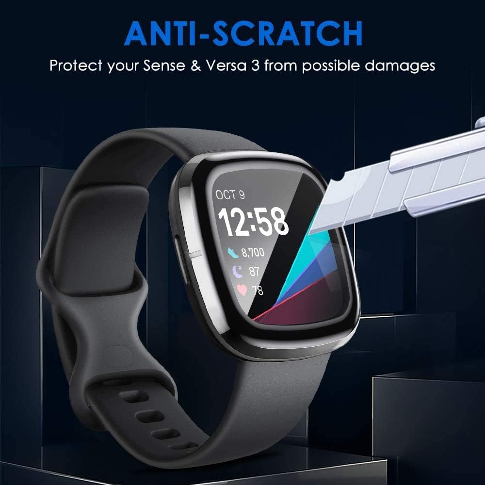 ZEBRE 4-Pack 3D Screen Protectors Compatible with Fitbit Sense/Versa 3, Full Coverage Screen Protector Curved Edge Protective Cover Saver for Sense & Versa 3 Smartwatch, Scratch-Resistant Bubble-Free