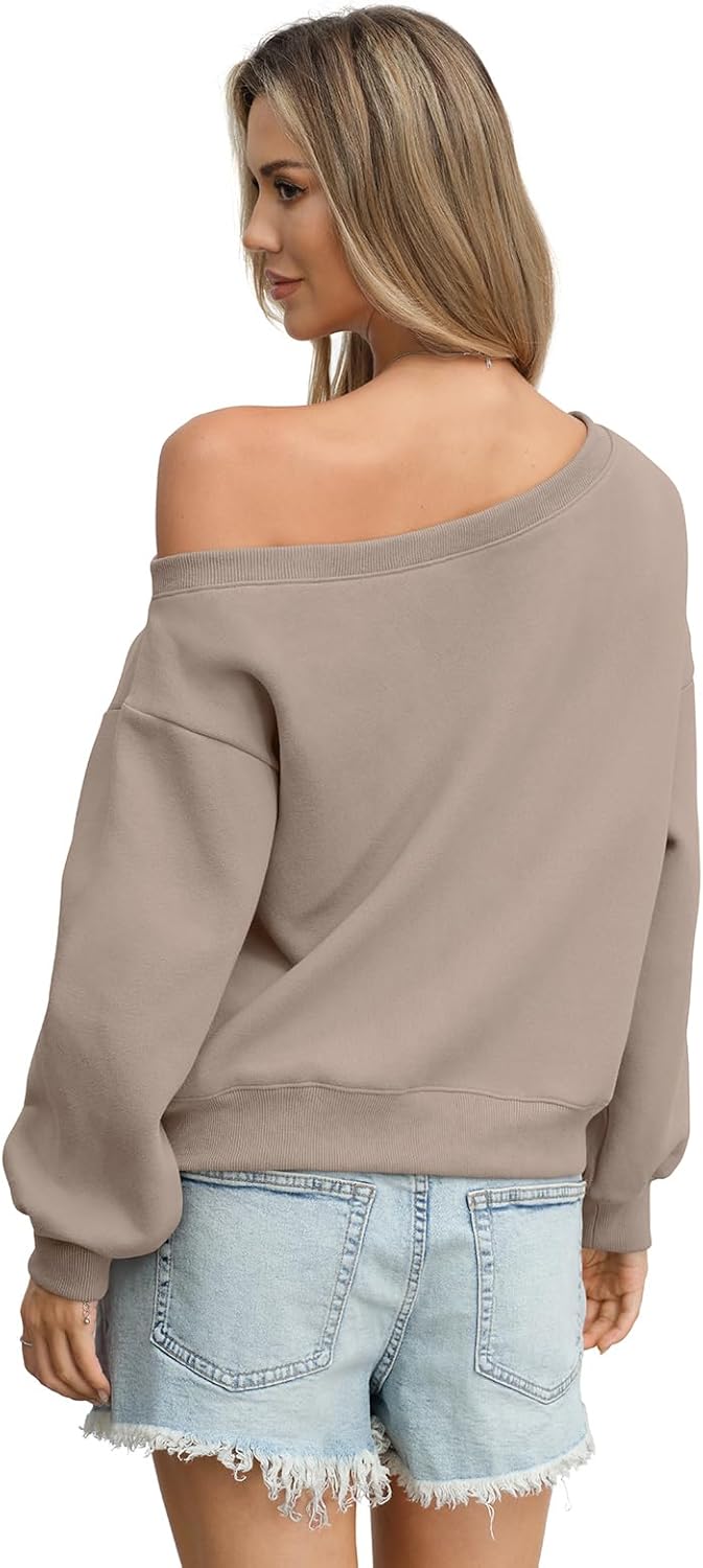 Womens Fleece Sweatshirts Oversized Off The Shoulder Pullover Tops Casual Long Sleeve Comfy Fall Outfits 2026 - Image 5