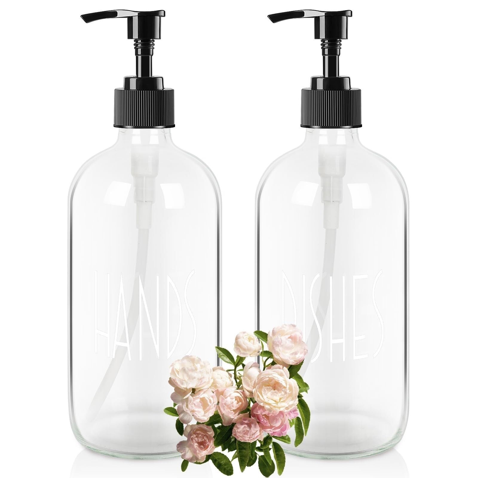 Juego de accesorios de baño de vidrio con dispensador de jabón transparente