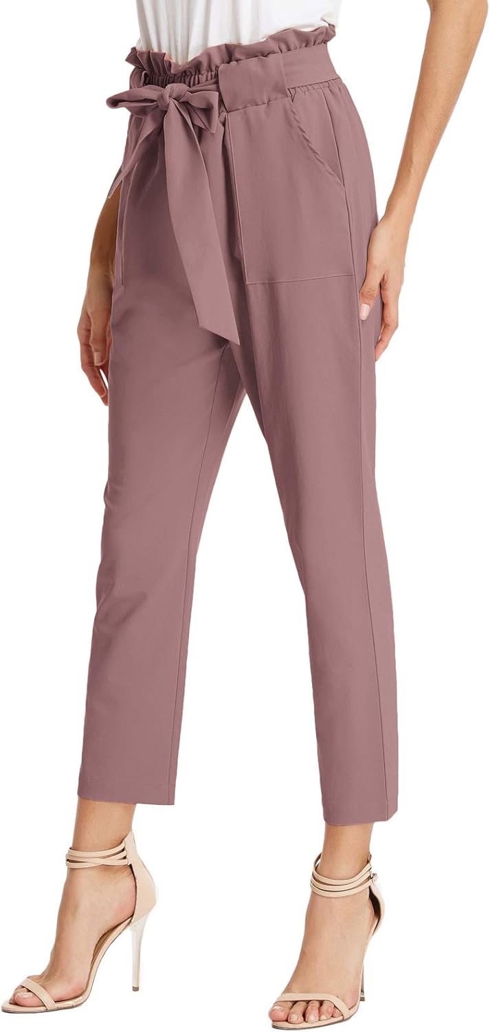 GRACE KARIN Women Work Pants, Paper Bag High Waist Bow Tie Dressy Trousers, Office Business Casual Outfits