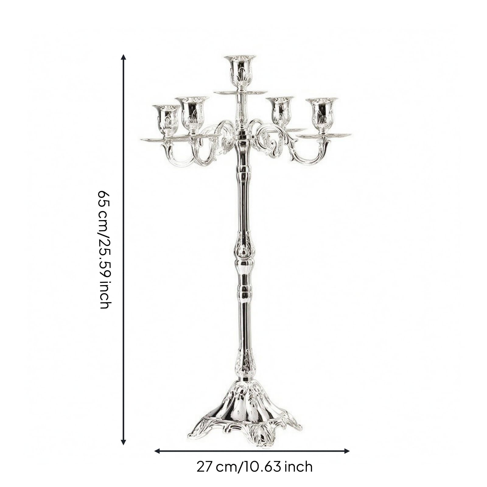 Candelabro a Cinque Braccia da Terra, Argento, 65 Cm