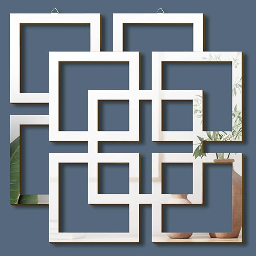 Weysat 2 piezas de espejo plateado para decoración de pared, espejo decorativo para montar en la pared, espejo cuadrado para el hogar, dormitorio,