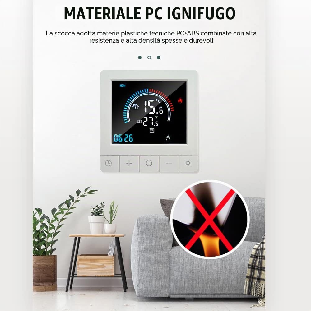 Termostato Digitale Programmabile con Blocco Bambini Display LCD WiFi Sensore NTC Riscaldamento Elettrico Regolatore di Temperatura a Pavimento Caldo Termostato a Parete Intelligente per Home Office