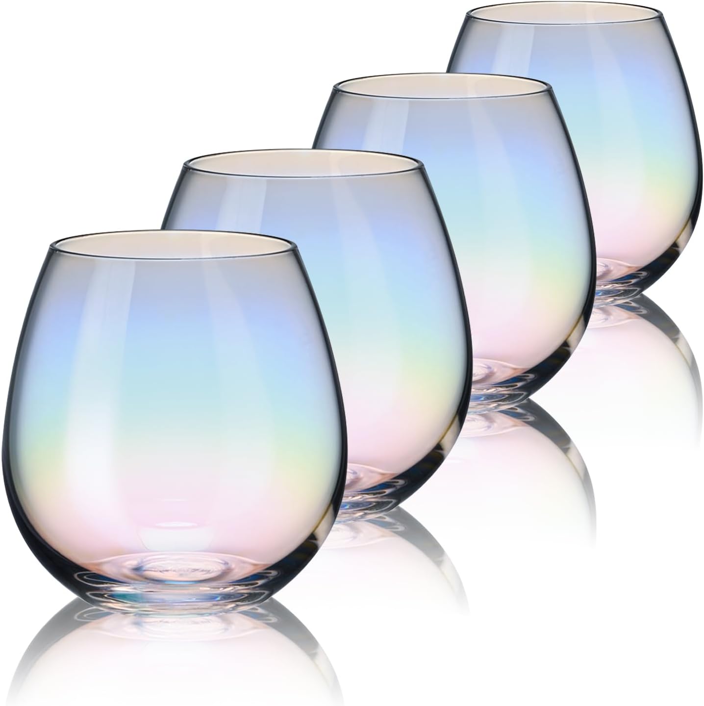 CUKBLESS Stemless Wine Glasses Set of 4, Iridescent Wine