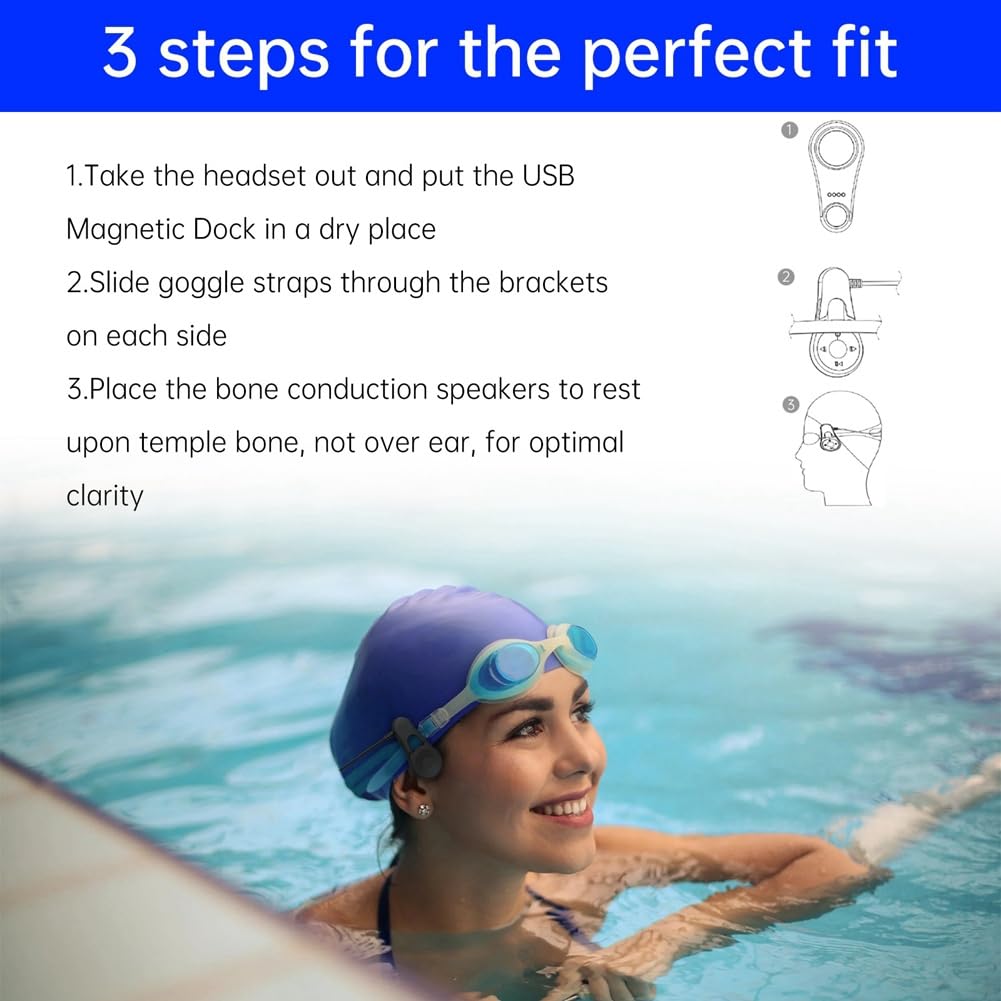 Swimming Headphones,Bone Conduction Bluetooth Headset, IPX8 Waterproof,Underwater MP3 Player for Swimmers,Diving Sports